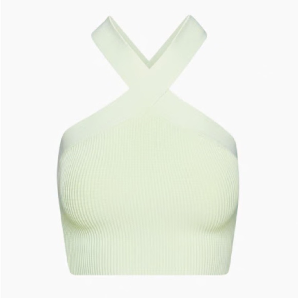 Aritzia Babaton Sculpt Knit Criss Cross Cropped Tank in Soft Mint